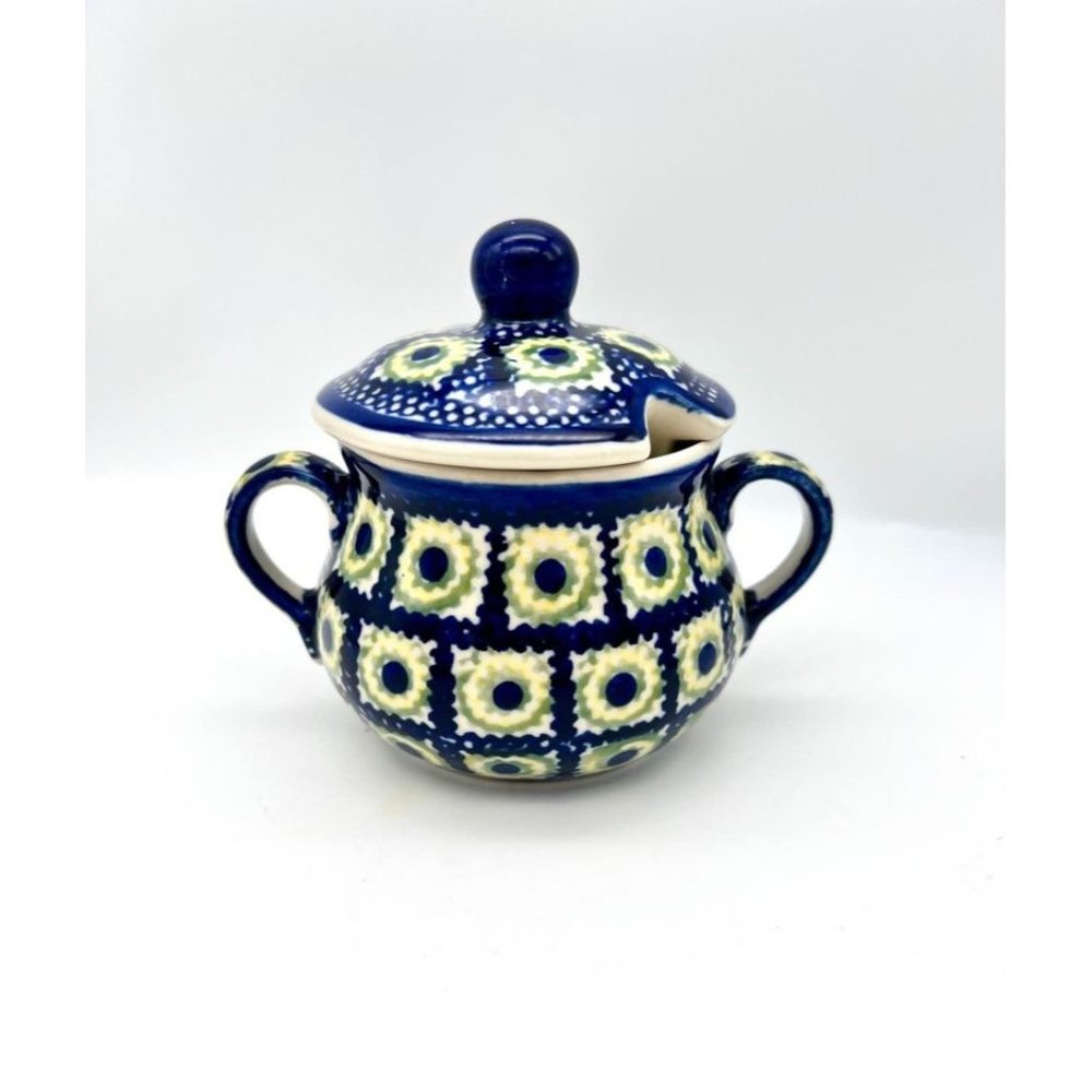 Polish Pottery Sugar Bowl Boleslawiec Floral Handmade Hand Painted Poland Folk A